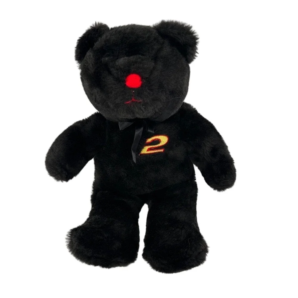 Vintage Black Plush Bear‎ Red Nose & Embroidered 